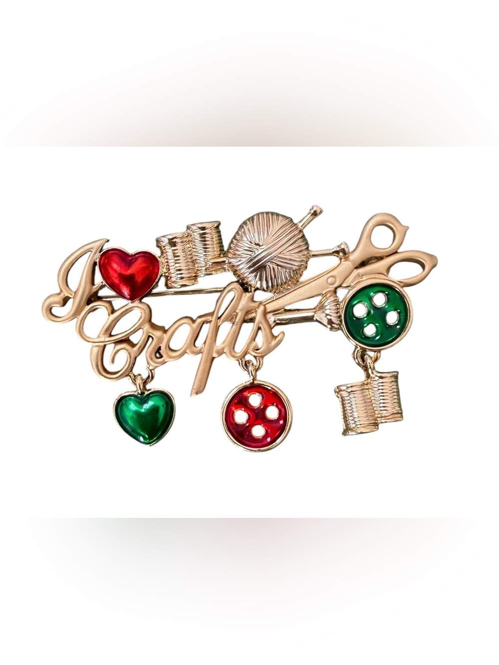 I Love Crafts Enamel and Gold-Tone 
Brooch - Red & Green & Gold